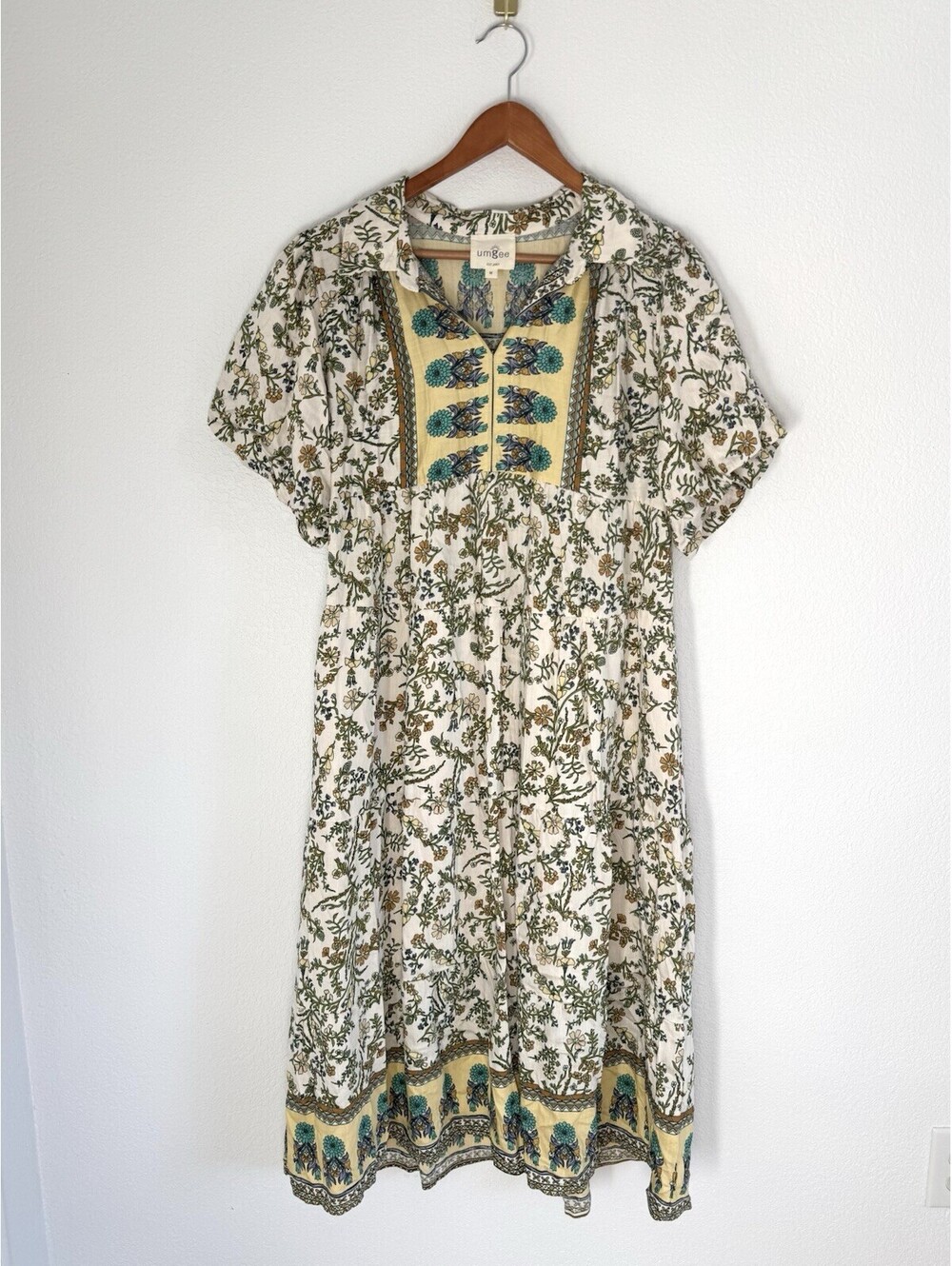 Umgee USA Minamilist Linen Blend Cottage Core Maxi Dress Size Medium Prairie